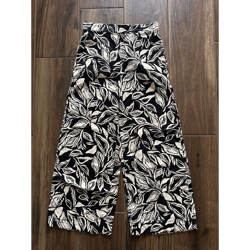 Jules And Leopold Pants XS Floral Black Cream Wide Legs‎ Elastic Waist Resort
